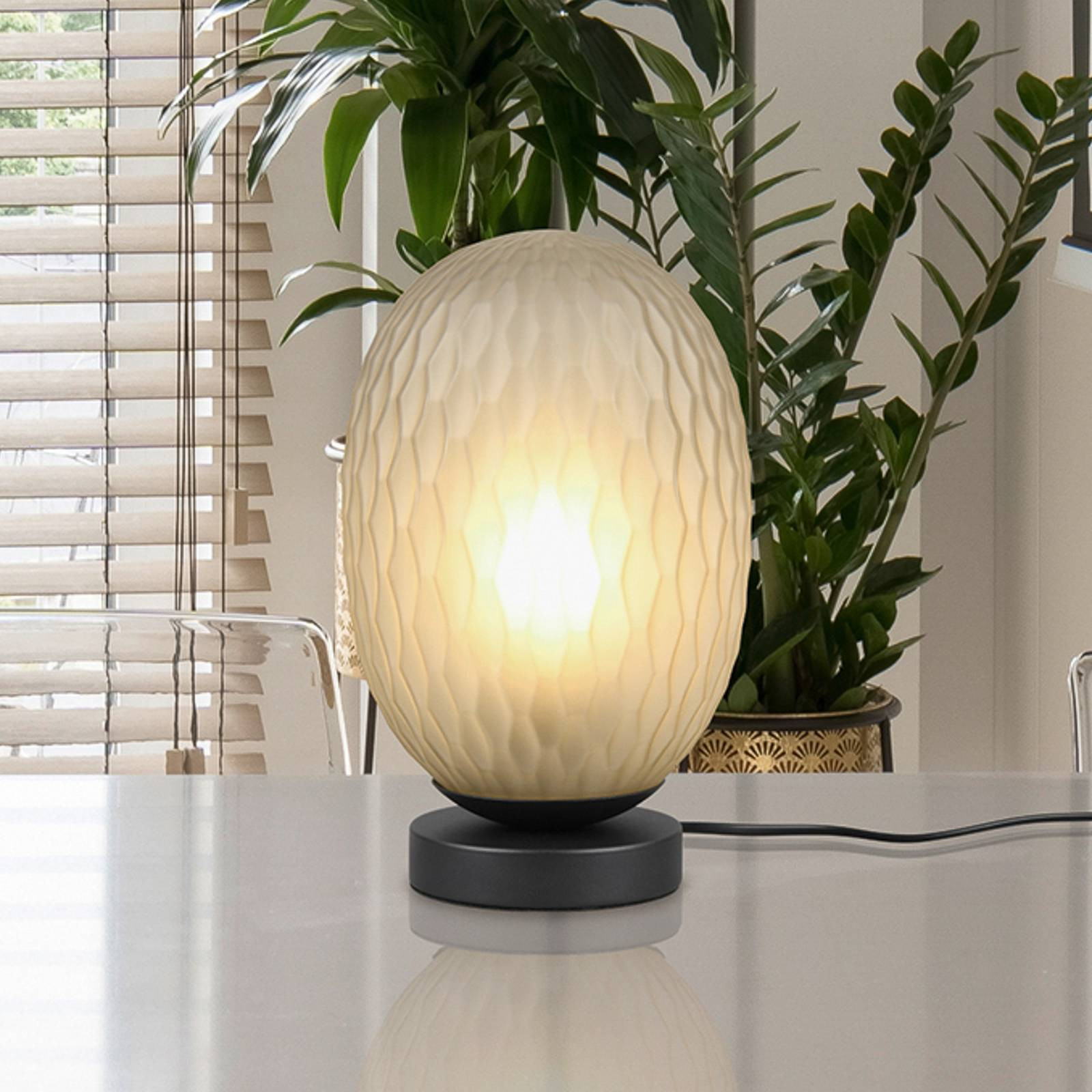 Stolná lampa Facette, zelená, výška 29 cm, sklo, E27