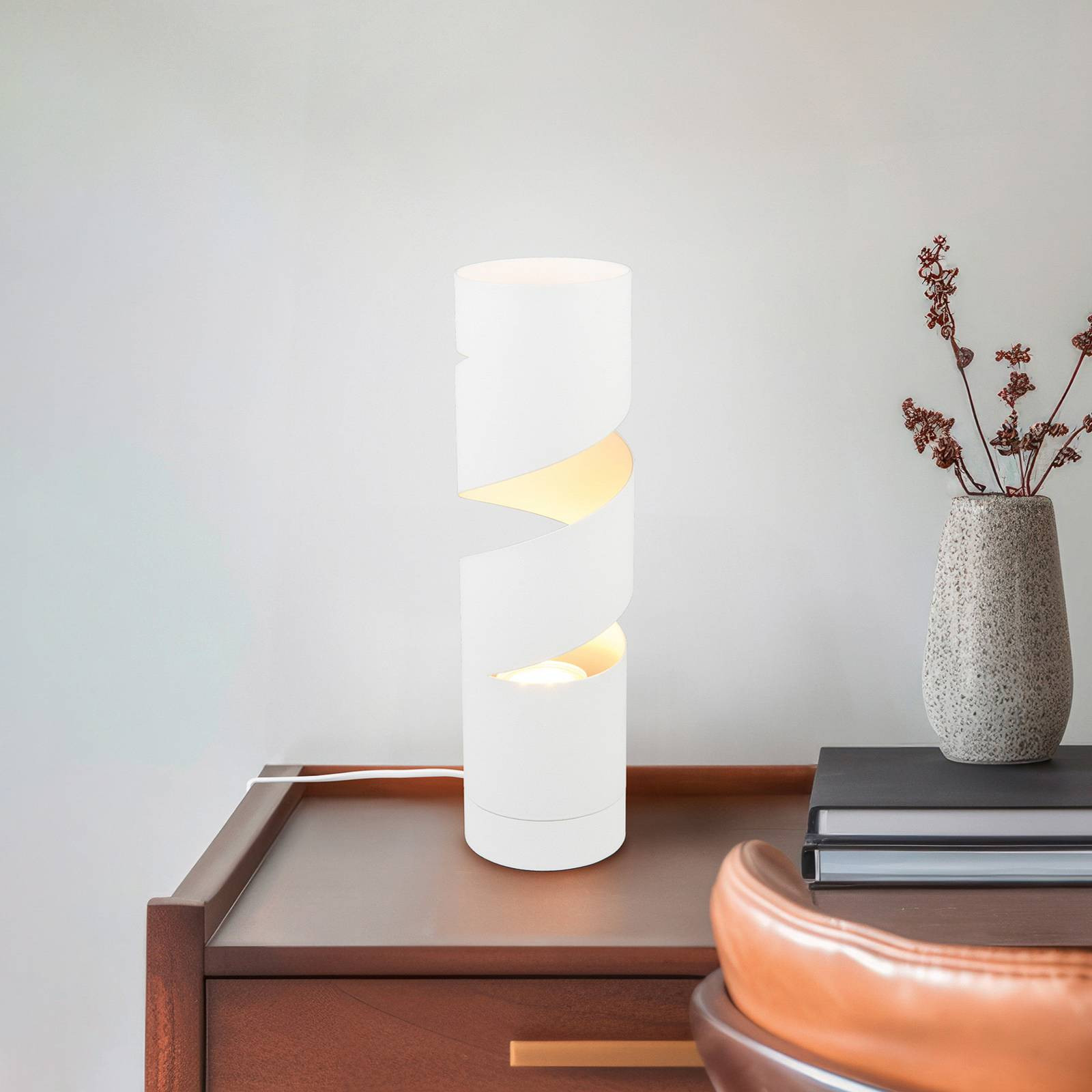 Stolná lampa Stream, biela, výška 35 cm, kov, GU10