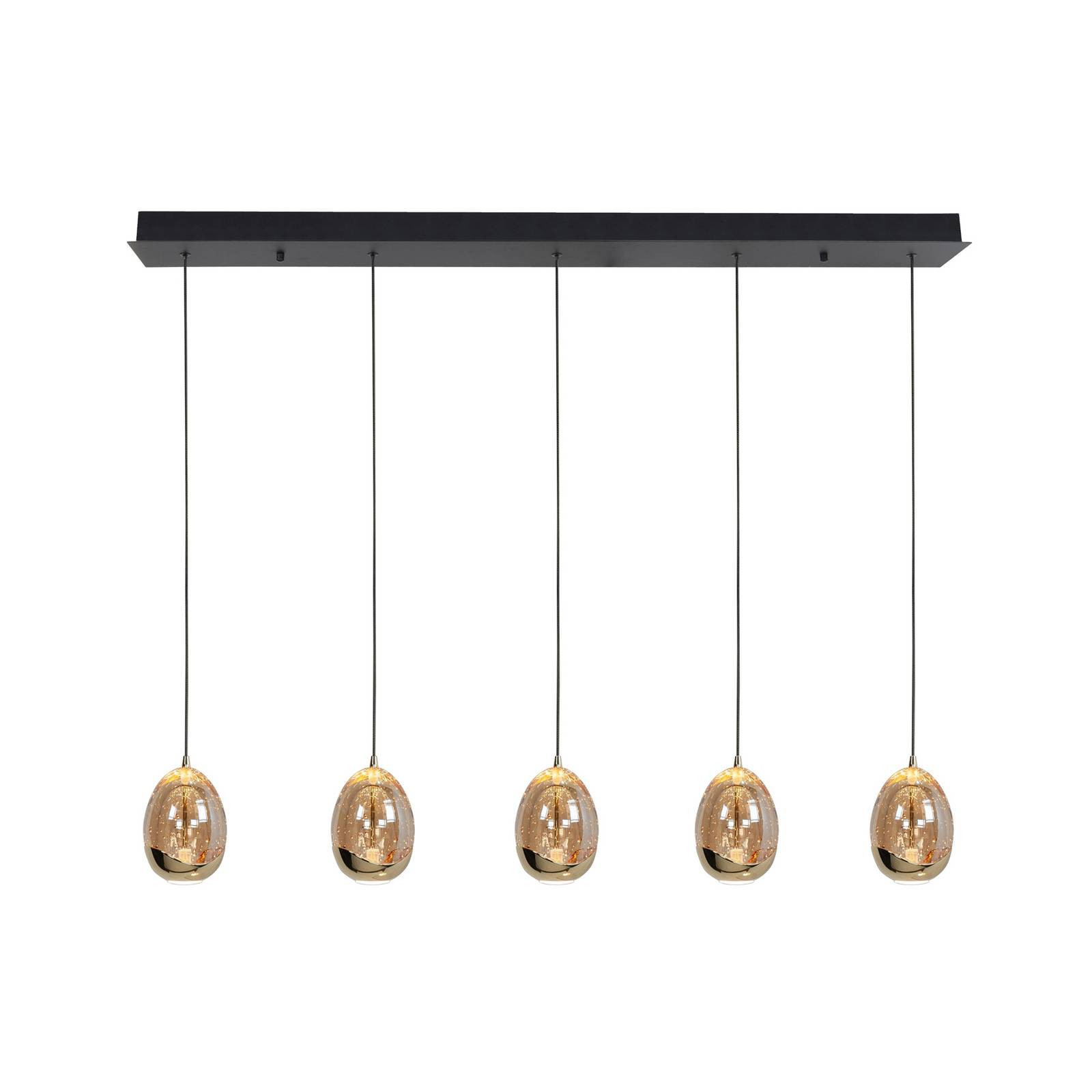 Závesné svietidlo Golden Egg, jantárovo-zlatá farba, dĺžka 107 cm, 5-svetelné