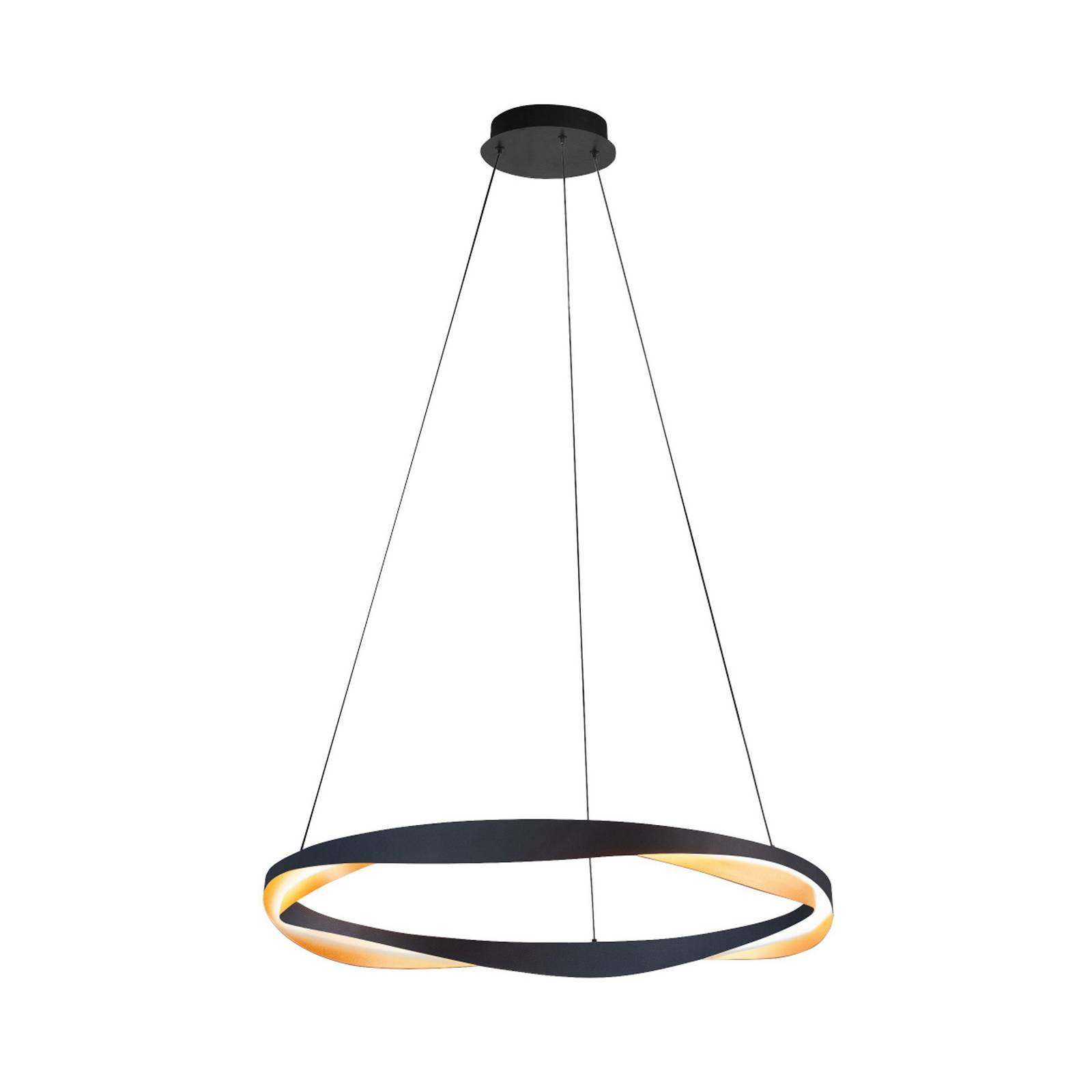LED závesné svietidlo Ascoli, Ø 85 cm, čierna/zlatá, kov, tlmené