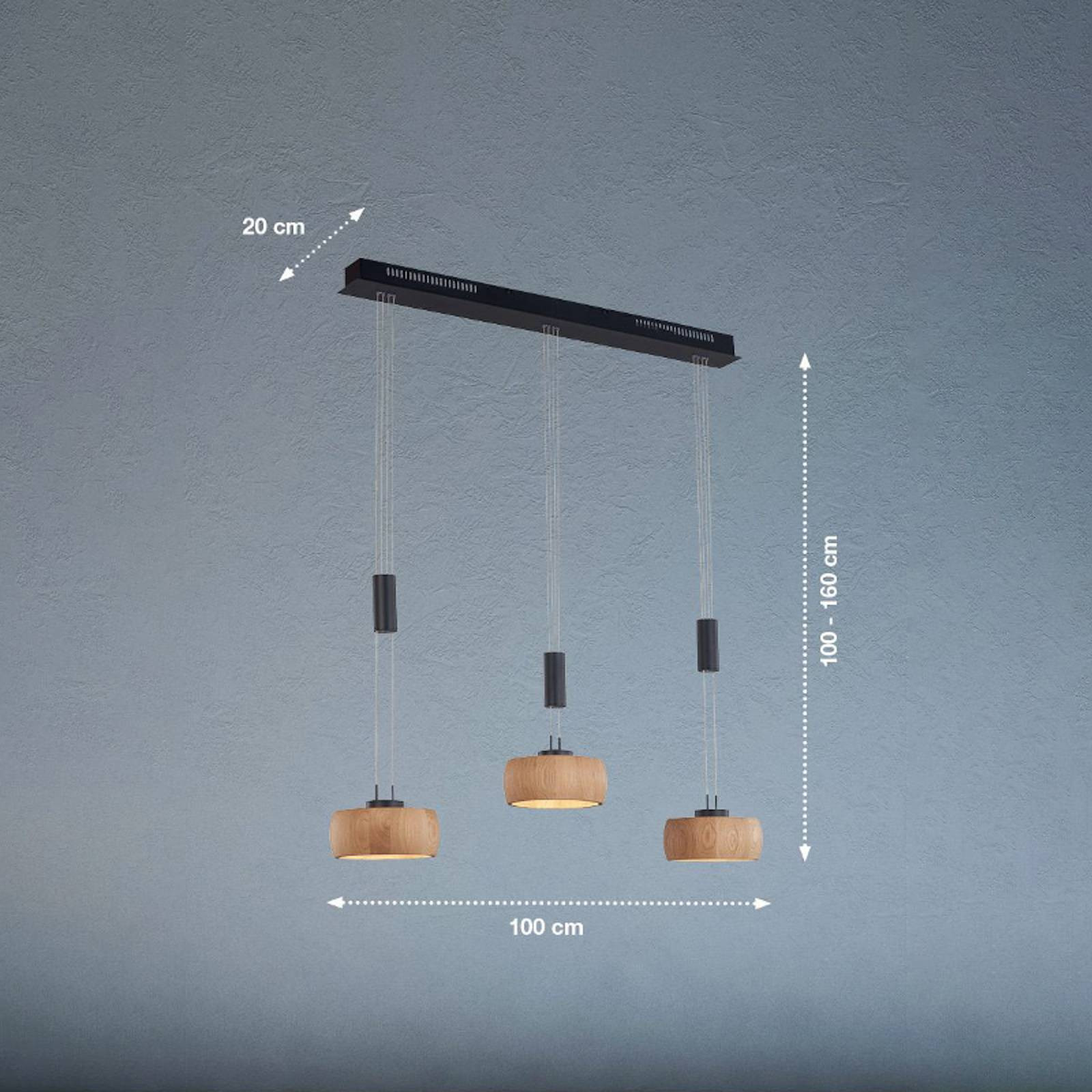 Závesná LED lampa Shine-Wood, dub/čierna Dĺžka 100 cm 3 svetlá.