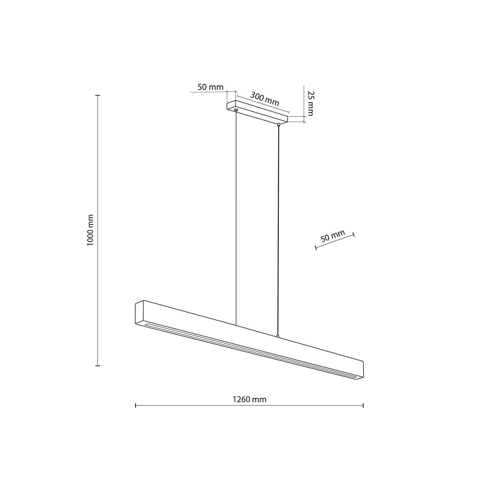 Drevené závesné svietidlo LED Teo, borovica, 126 cm, dotykový stmievač