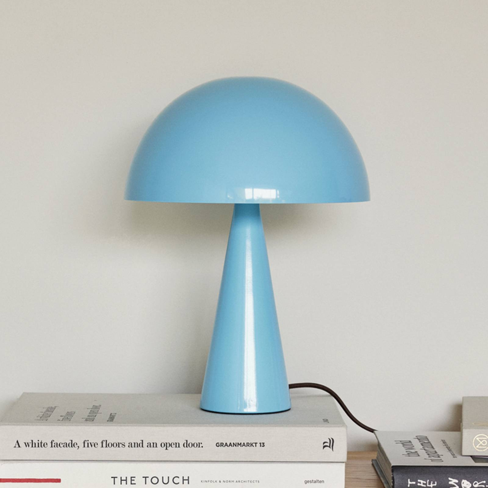 HÜBSCH Mush Mini stolová lampa, svetlomodrá, železo, E14