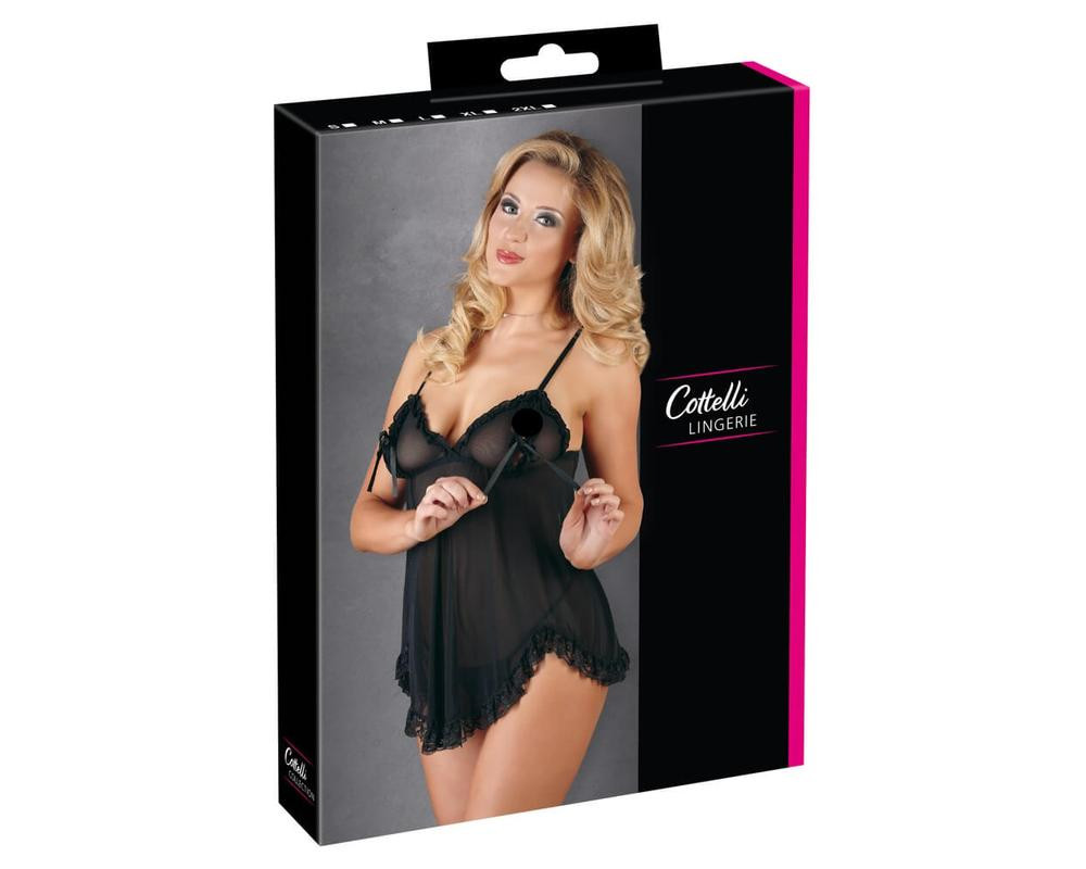 Cottelli - Ľahký, volánový babydoll (čierny)