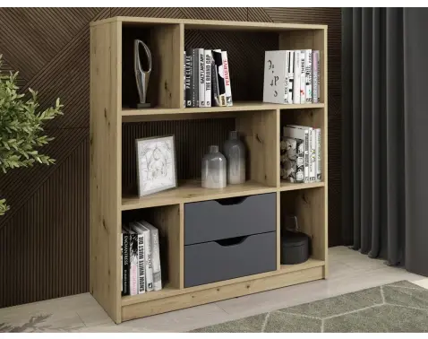 Nízky regál/knižnica Sten Mini, dub artisan/grafit%