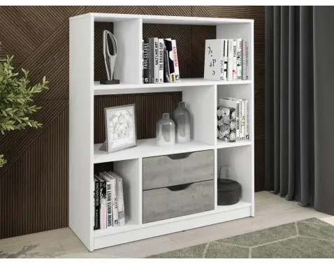 Nízký regál/knihovňa Sten Mini, biela/šedý betón%