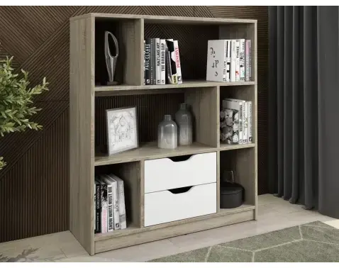 Nízky regál/knižnica Sten Mini, dub sonoma/biela%