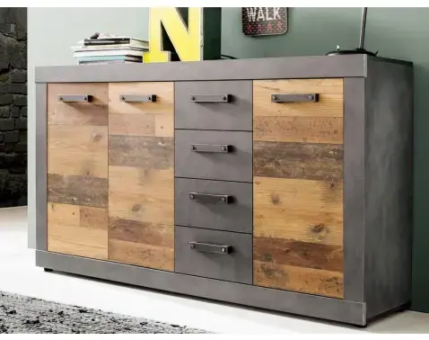 Široká komoda so zásuvkami Indy, vintage optika%