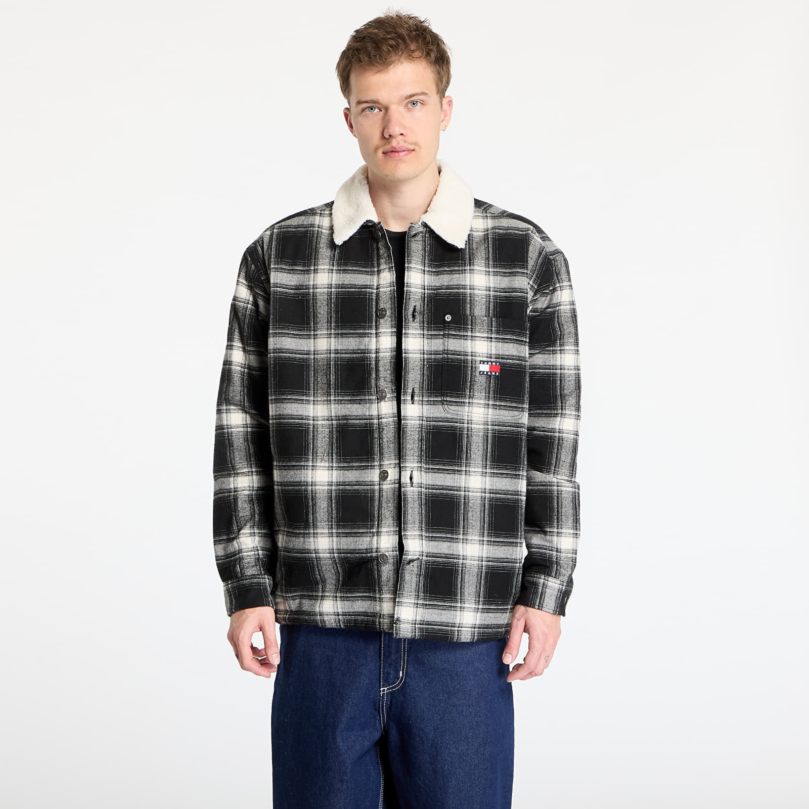 Košeľa Tommy Jeans Check Teddy Mix Overshirt Black M