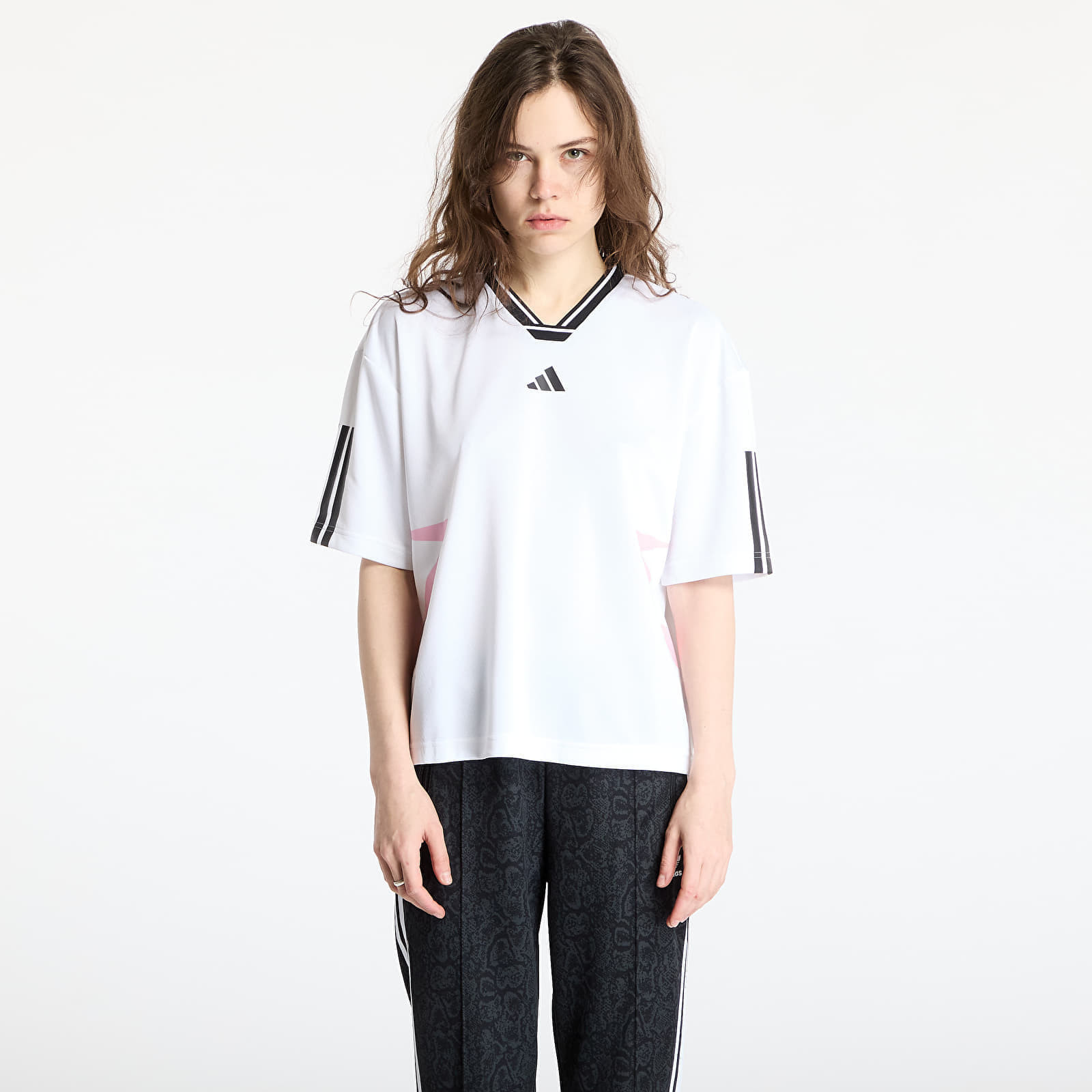 Tričko adidas Tiro Cut 3 Stripes Color Block Boyfriend T-Shirt White/ Black/ True Pink S