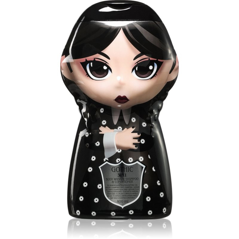 Wednesday Gothic Dark šampón, kondicionér a sprchový gél 3 v 1 pre deti Blueberry 400 ml