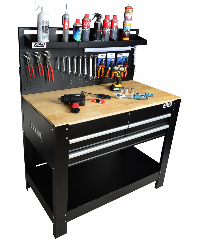 Farys Pracovný stôl ponk do dielne s LED lampou FR4095