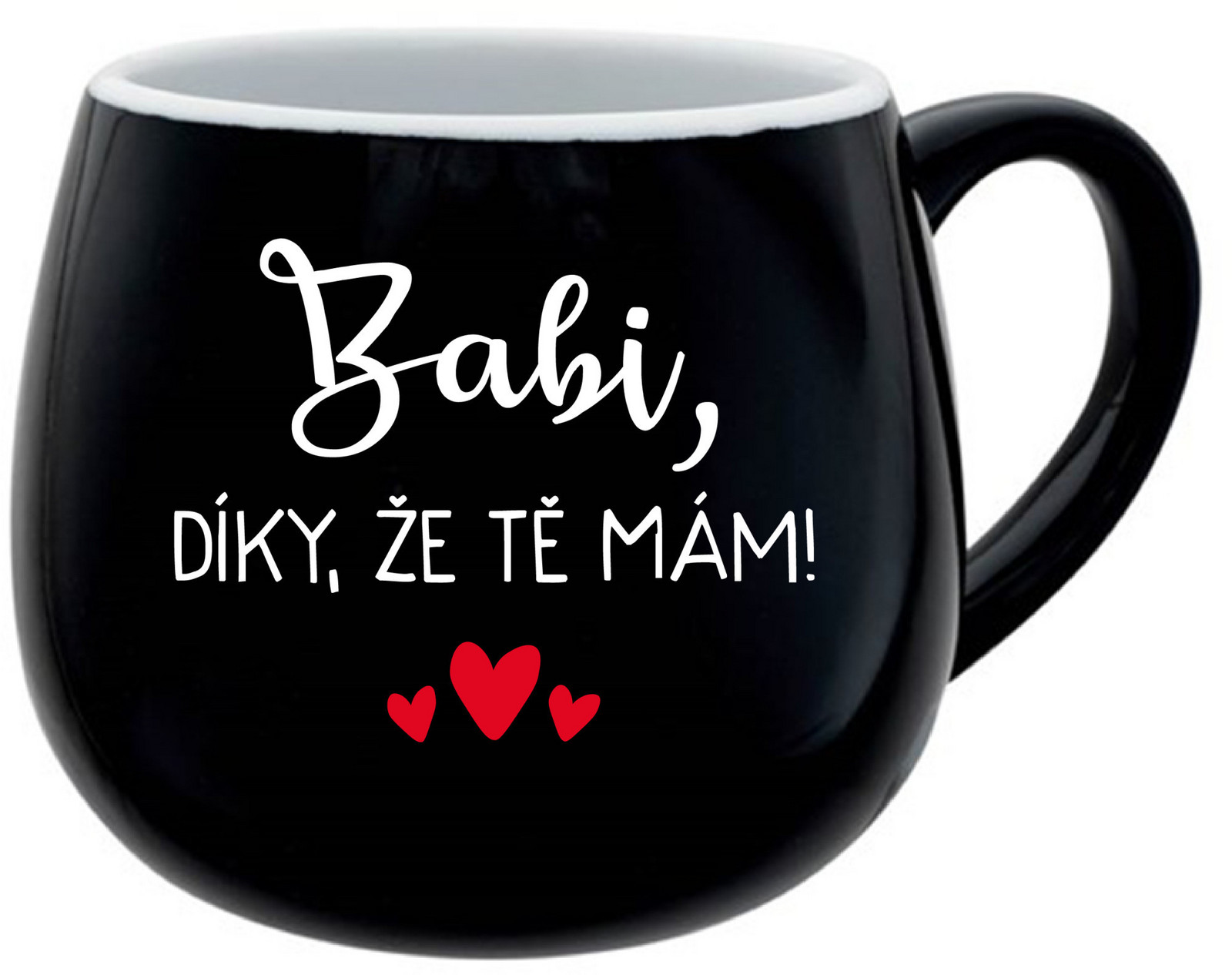 BABI, ĎAKUJEM, ŽE ŤA MÁM! - čierny keramický hrnček 300 ml