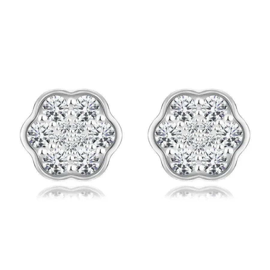 Náušničky v striebre 925 - kvet s čírymi zirkónmi, zvlnené okraje