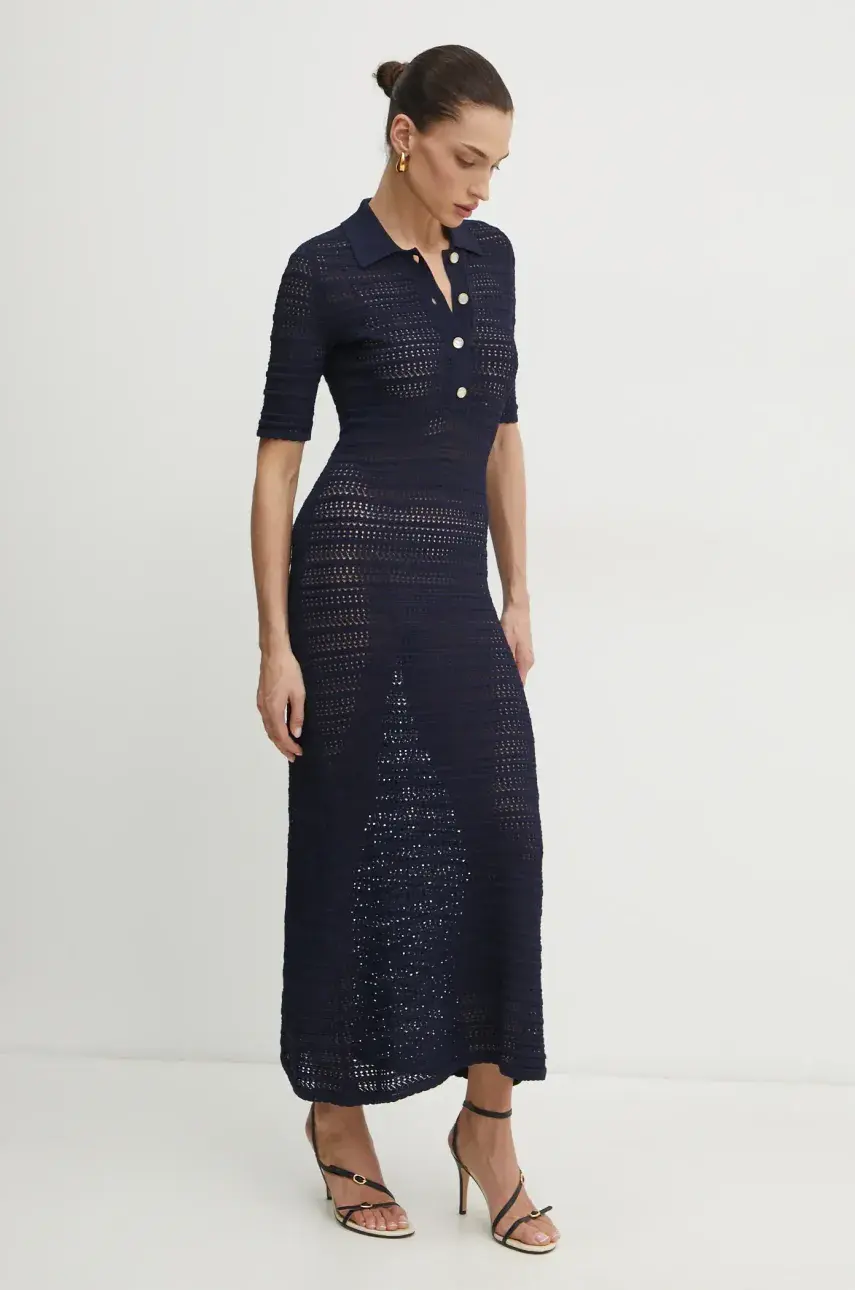 Šaty Twinset tmavomodrá farba, maxi, rovný strih, 251TP3190