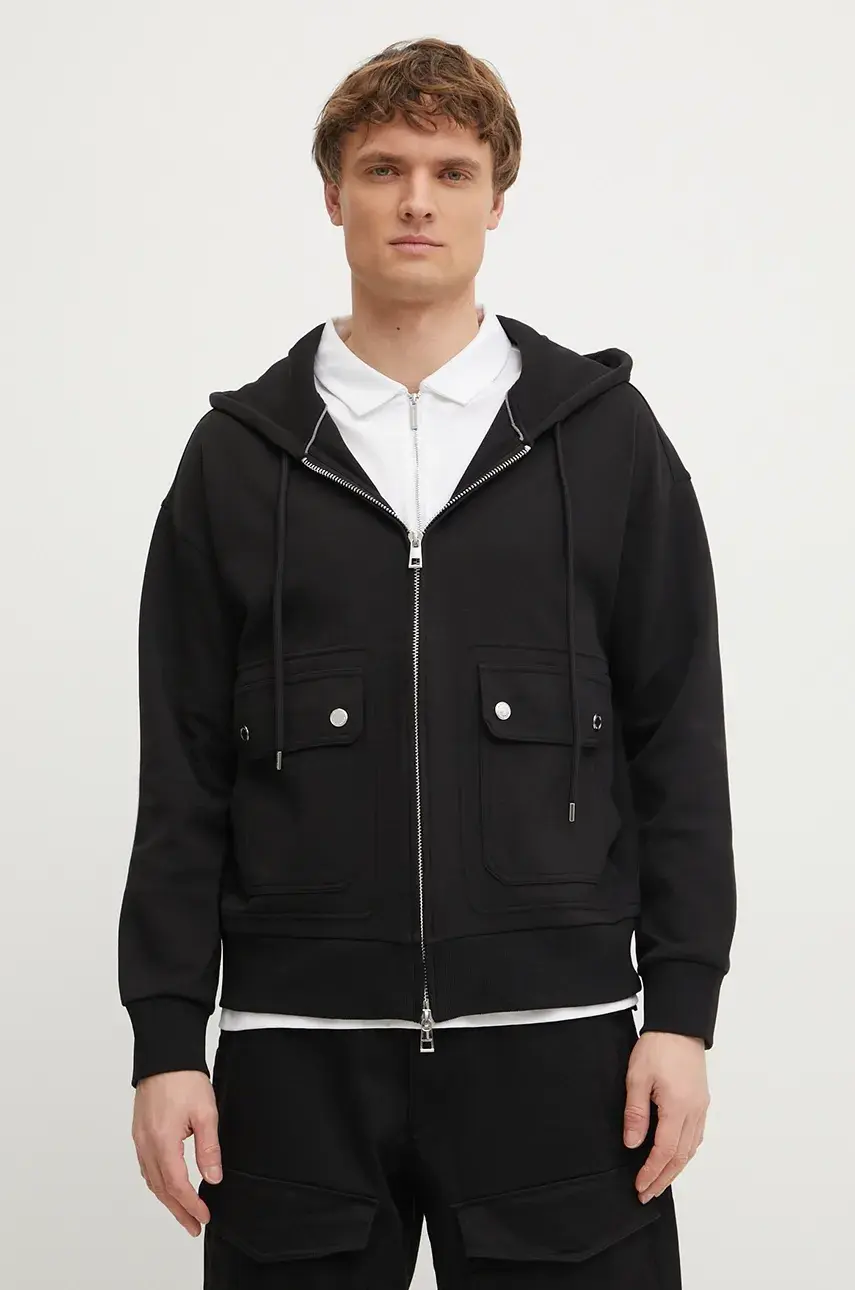 Mikina Michael Kors pánska, čierna farba, s kapucňou, jednofarebná, CF452BG5MF