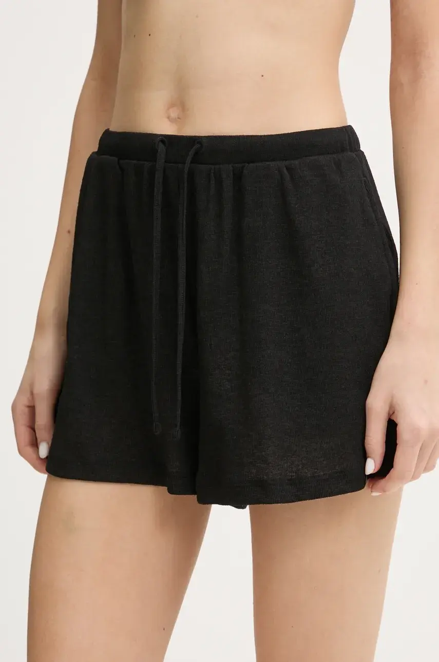 Šortky Calvin Klein dámske, čierna farba, jednofarebné, vysoký pás, KW0KW02820