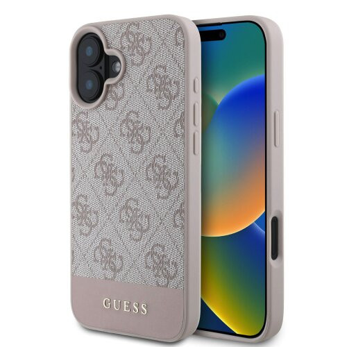 Guess PU 4G Stripe Zadní Kryt pro iPhone 16 Pink