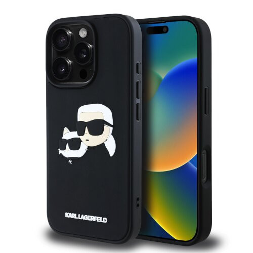 Karl Lagerfeld 3D Rubber Double Heads Zadní Kryt pro iPhone 16 Pro Black