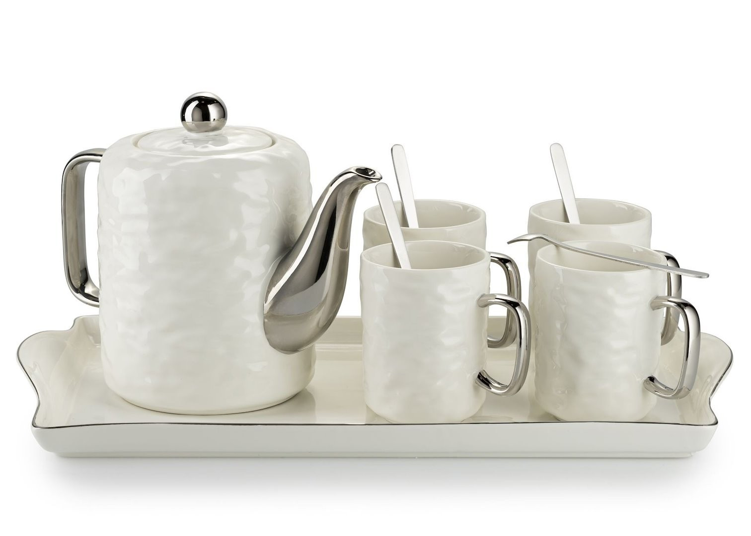 Kávový servis SELENE 10 ks bílý/stříbrný