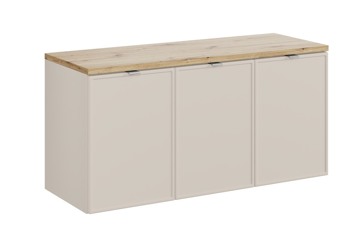 Závěsná skříňka Bella Cashmere s deskou 120 cm kašmír/dub artisan