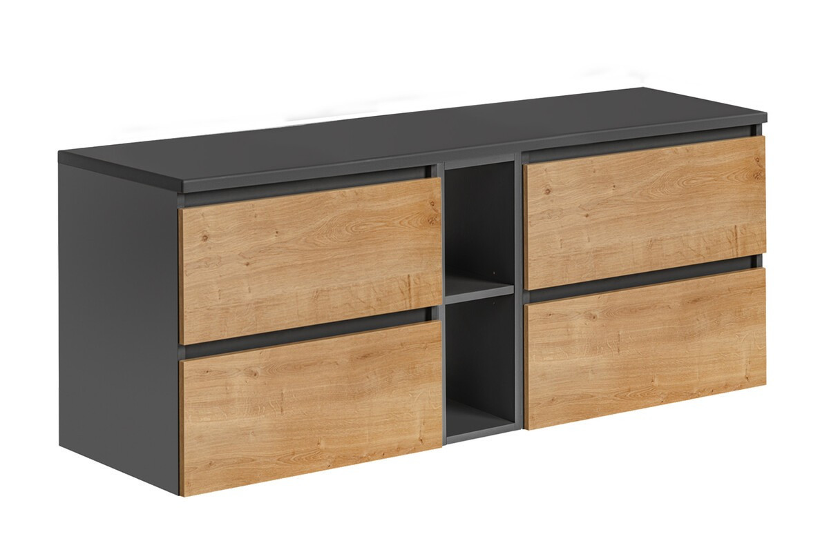 Závěsná skříňka pod umyvadlo Monako s deskou 140 cm šedá/dub hamilton