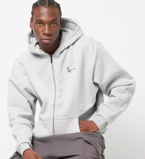 Mikina Karl Kani Chest Signature Essential OverSized Zip Hoodie Ash Grey - S