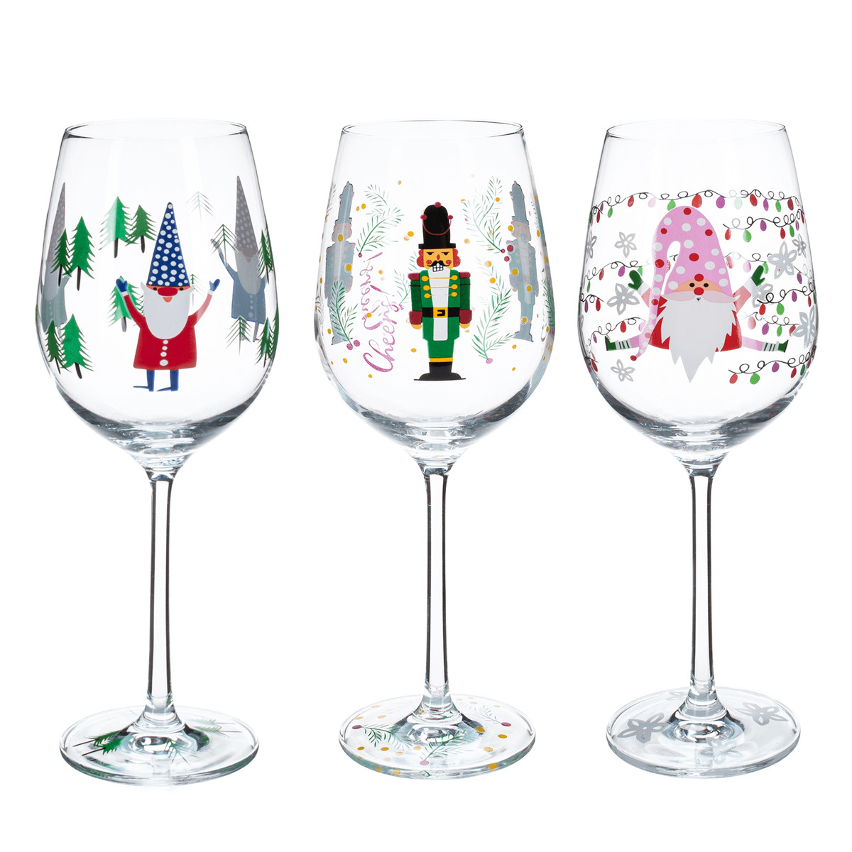 KONDELA Tipsy Trio pohár na víno (3 ks) 450 ml priehľadná / kombinácia farieb