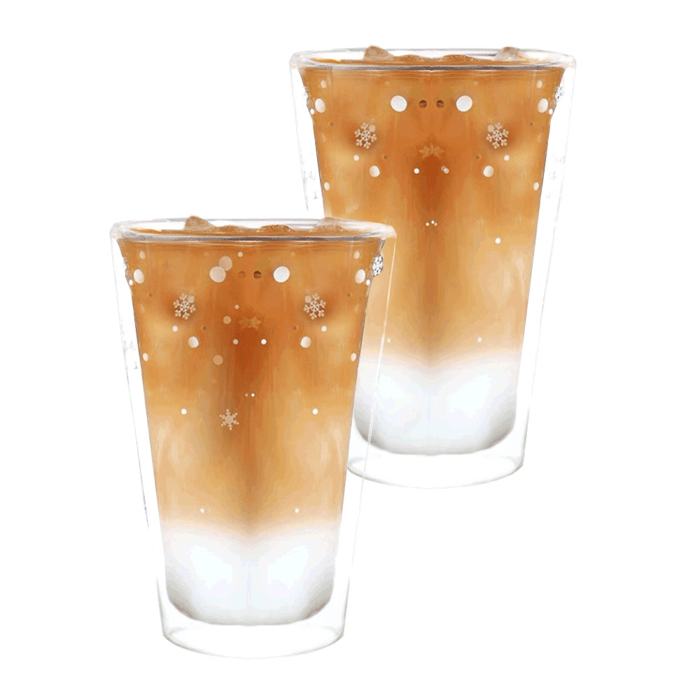 KONDELA Hotcold Typ 34 termo pohár (2 ks) 400 ml priehľadná / vzor vločky