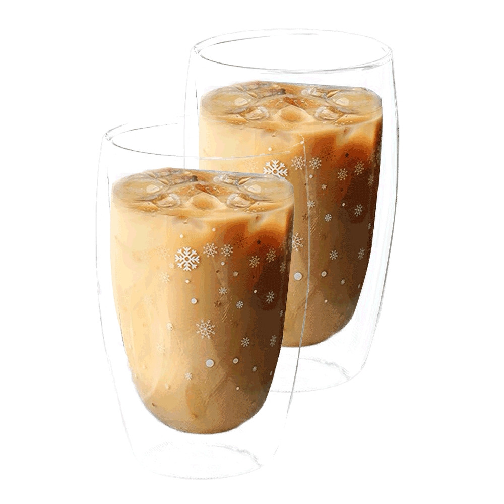 KONDELA Hotcold Typ 33 termo pohár (2 ks) 450 ml priehľadná / vzor vločky