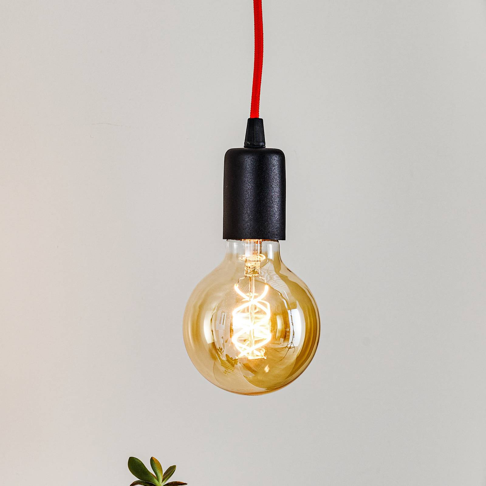 Závesná lampa Simple, čierna, kábel oranžový