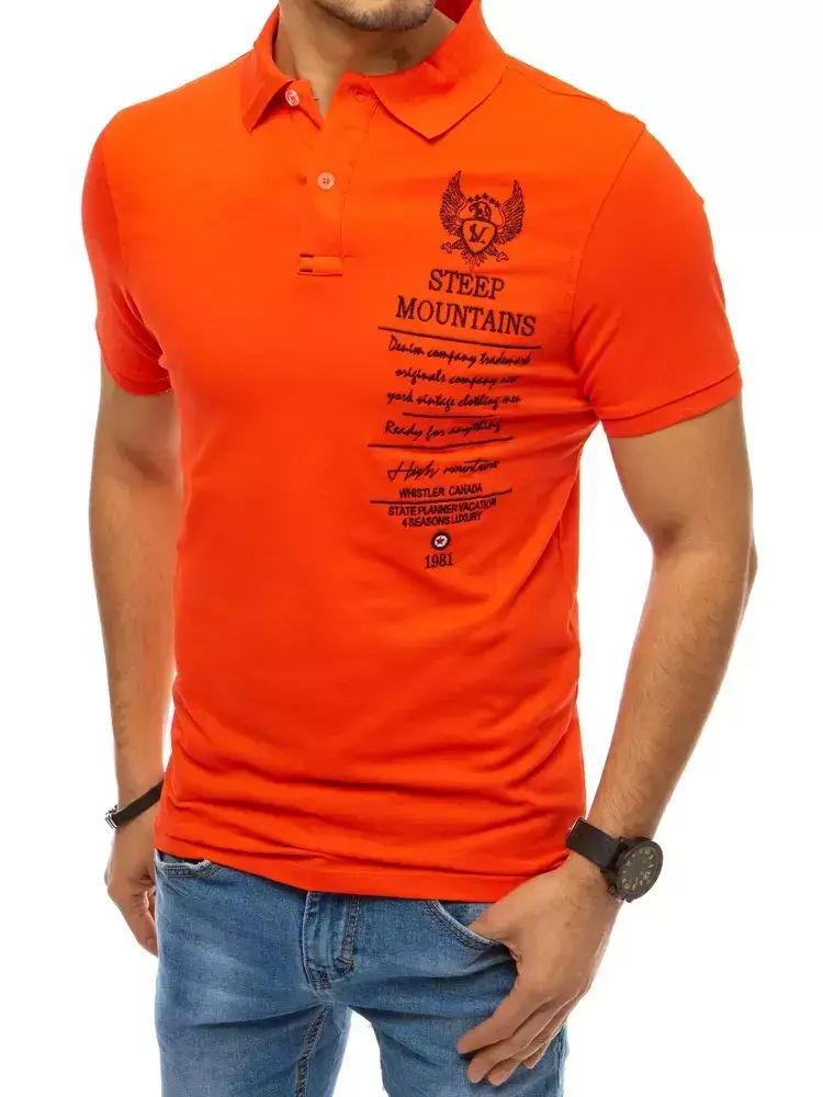 Pánske polo tričko s výšivkou koralovo červené Dstreet