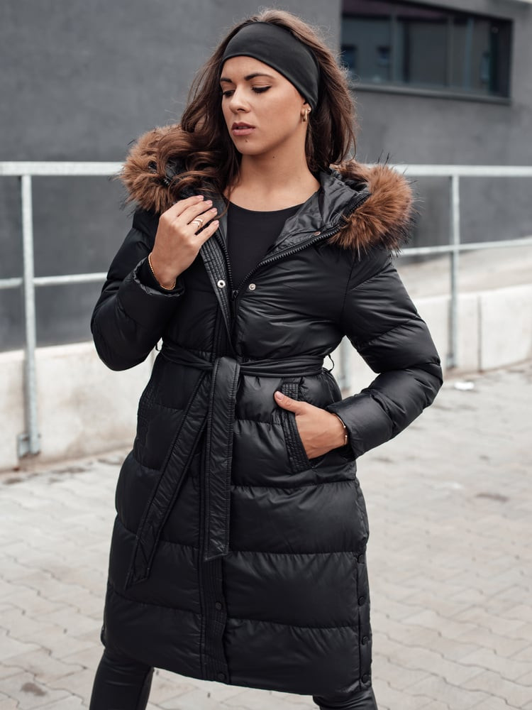Kurtka zimowa damska pikowana z futerkiem STYLEBELLA czarna Dstreet