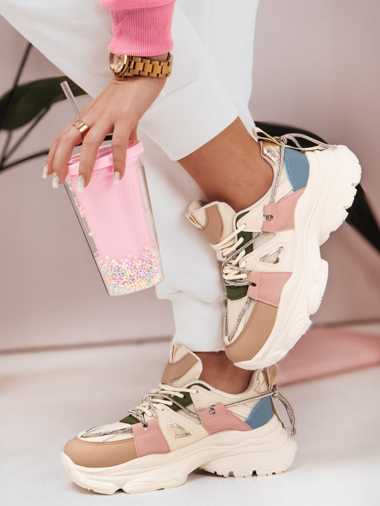 Sneakersy damskie na grubszej podeszwie NEWMOVE beżowe Dstreet