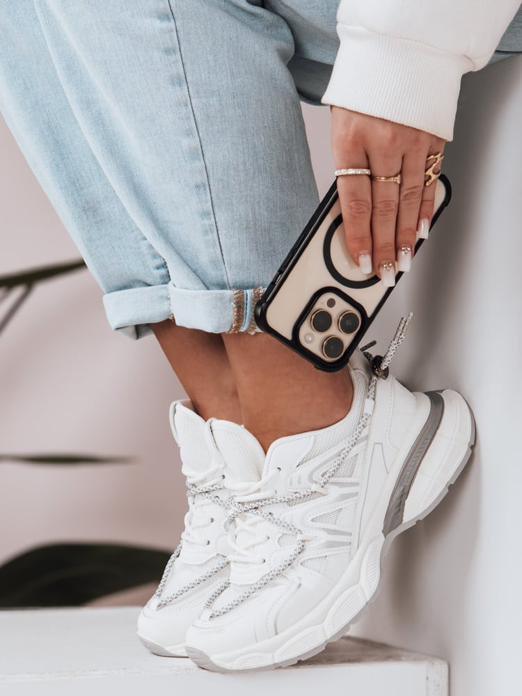 Sportowe sneakersy damskie na płaskiej podeszwie LUXORUNS białe Dstreet