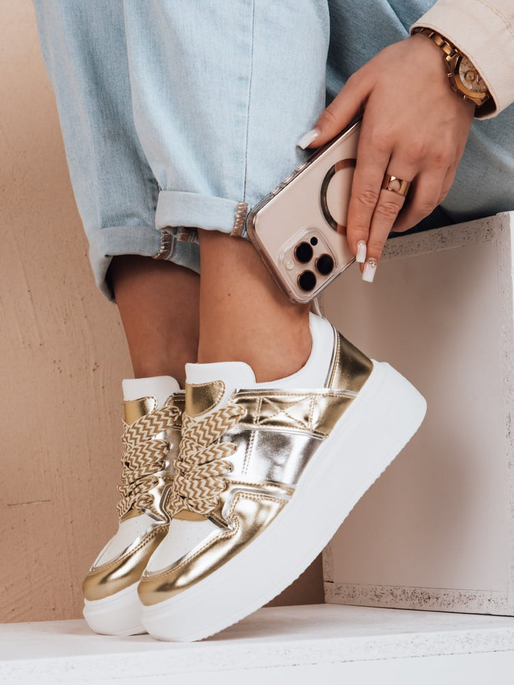Sneakersy damskie na platformie HYPERWAY złote Dstreet