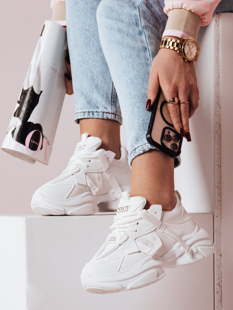 Sneakersy damskie na platformie VISTARUN białe Dstreet
