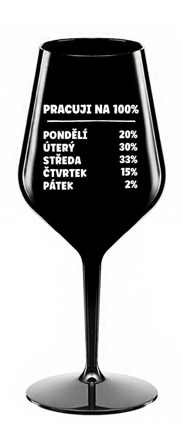 PRACUJI NA 100% - černá nerozbitná sklenice na víno 470 ml