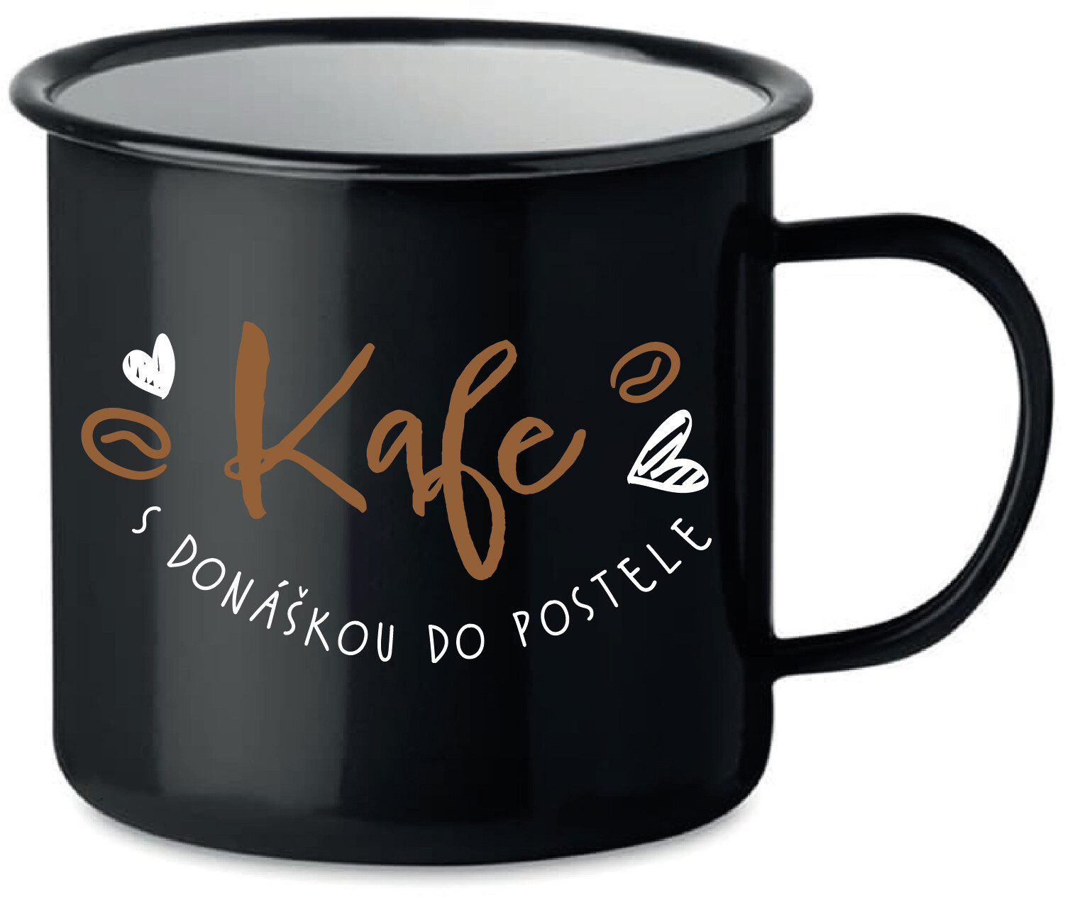 KAFE S DONÁŠKOU DO POSTELE - černý plecháček 350 ml