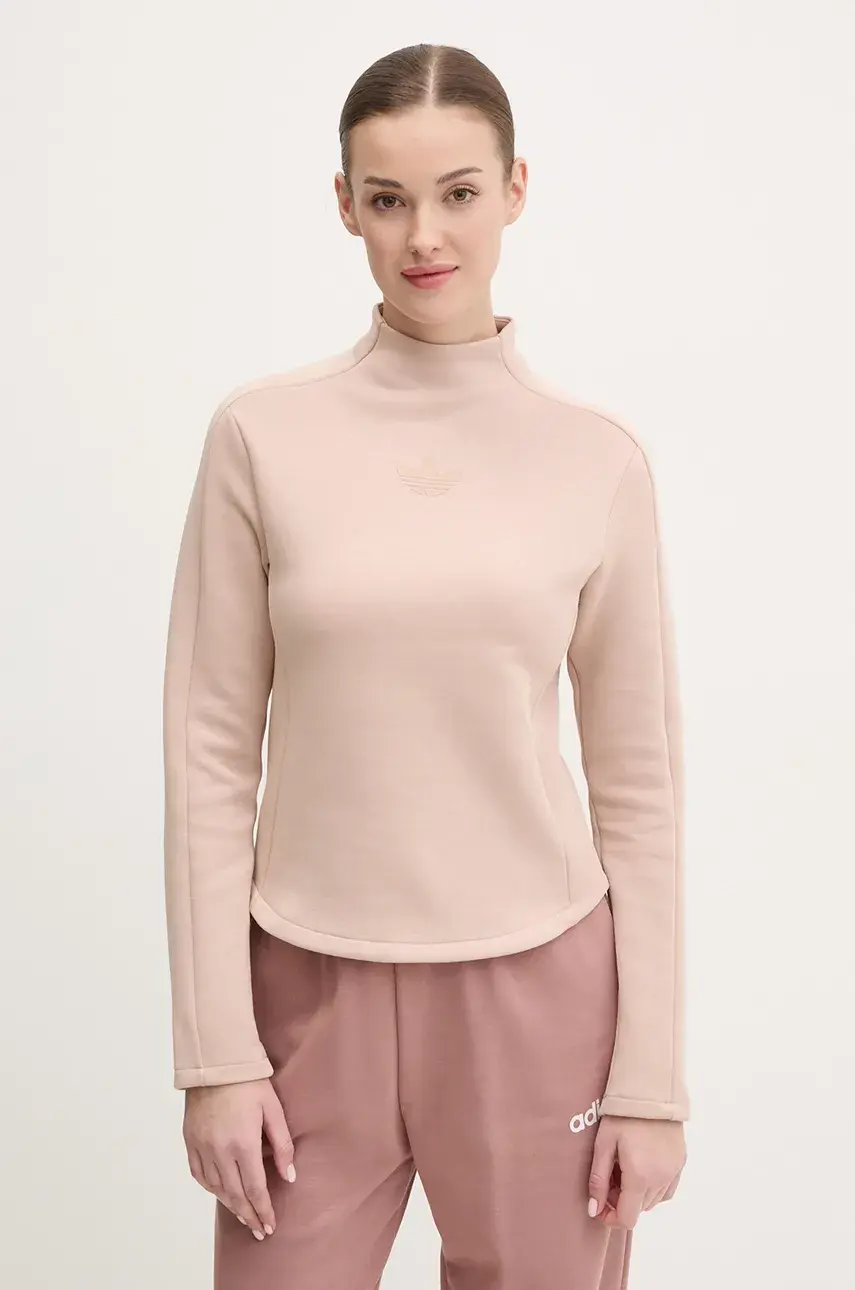 Mikina adidas Originals INTERLOCK LS dámska, béžová farba, jednofarebná, JJ0938