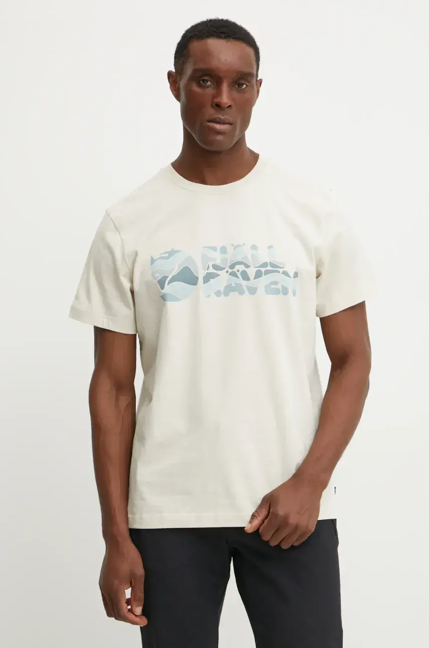 Tričko Fjallraven Multicolor Logo pánske, béžová farba, s potlačou, F12600268