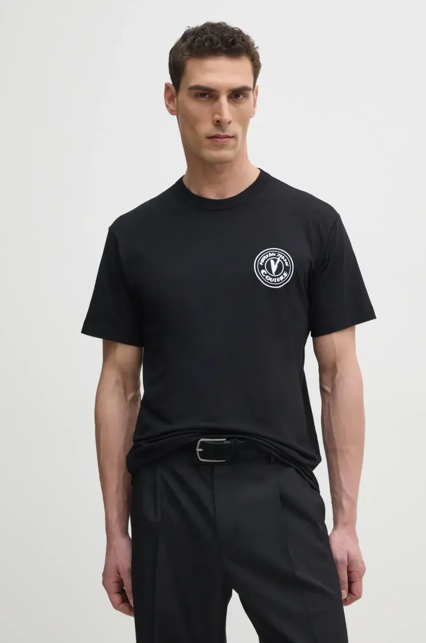 Bavlnené tričko Versace Jeans Couture pánske, čierna farba, s potlačou, 78GAHE07 CJ00E