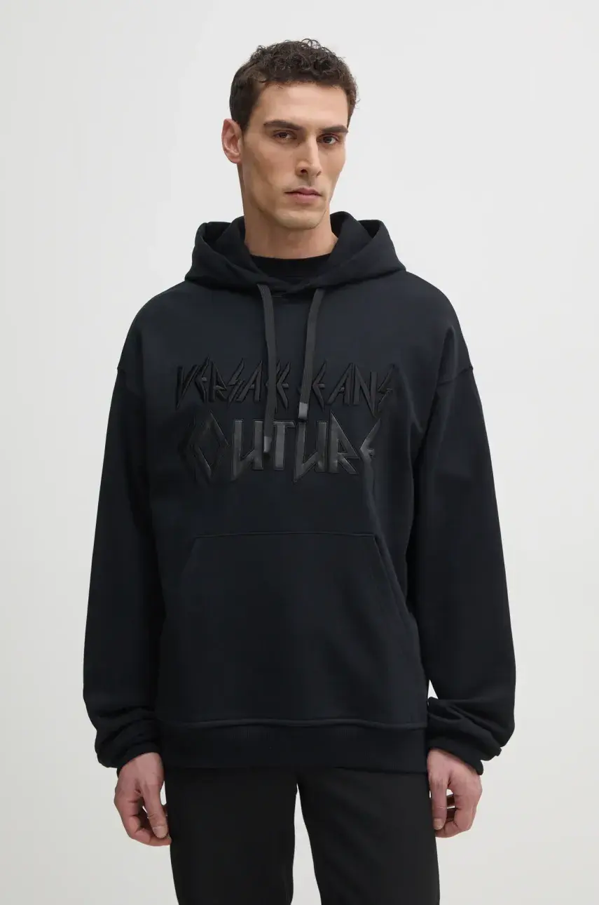 Bavlnená mikina Versace Jeans Couture pánska, čierna farba, s kapucňou, s nášivkou, 78GAIE02 CF00E