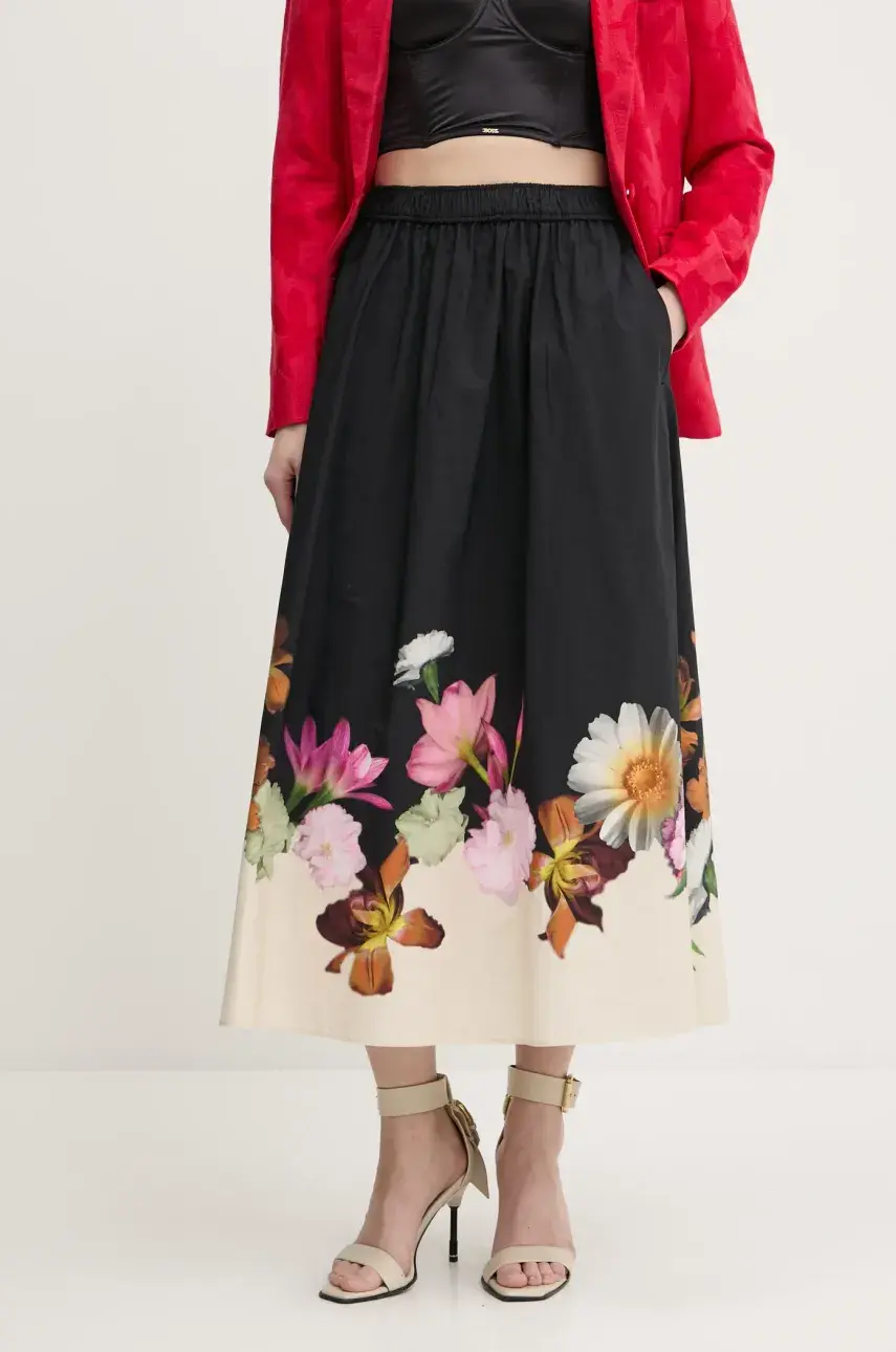 Bavlnená sukňa Desigual LINDO čierna farba, midi, áčkový strih, 25SWFW18
