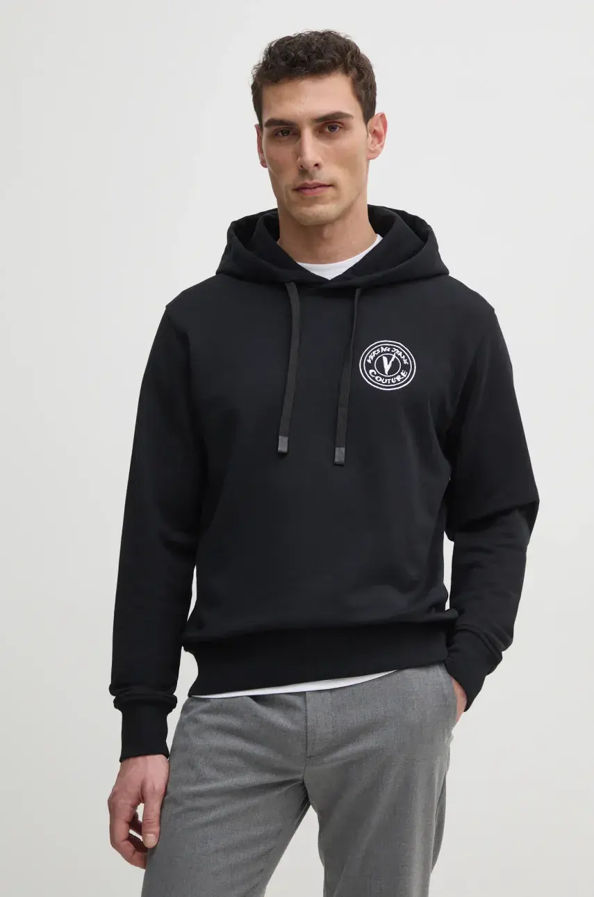 Bavlnená mikina Versace Jeans Couture pánska, čierna farba, s kapucňou, jednofarebná, 78GAIE07 CF00E