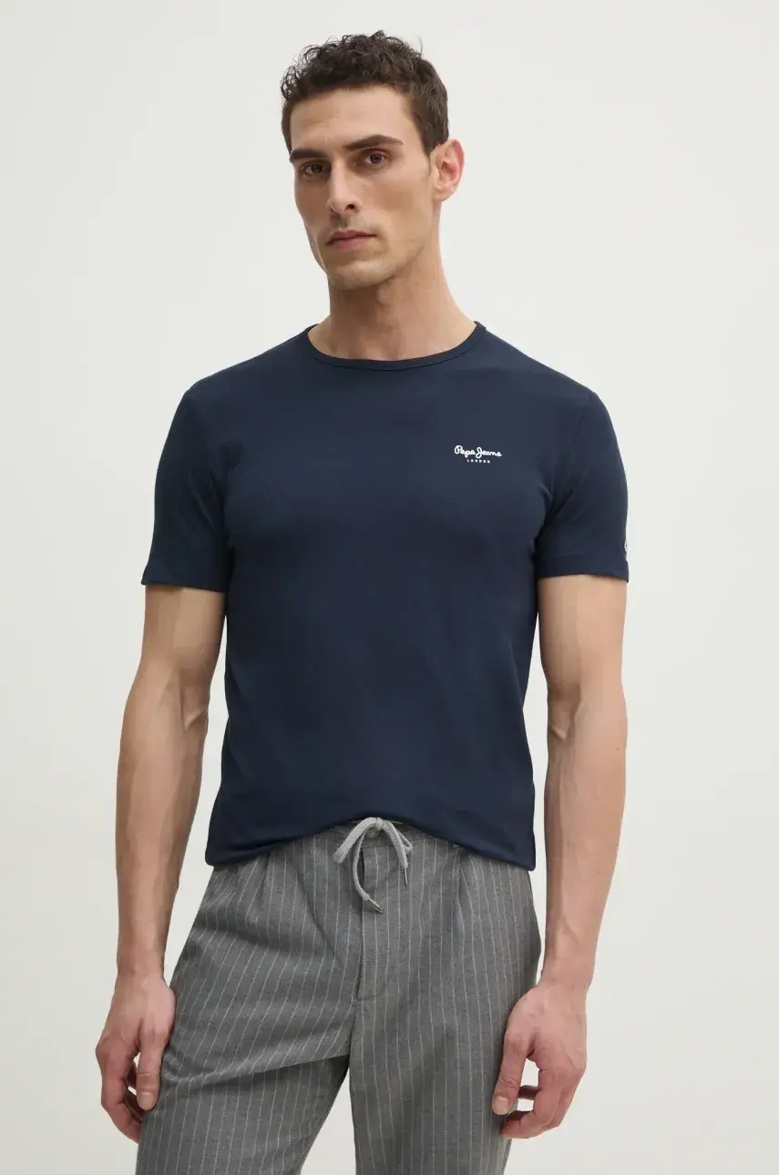 Tričko Pepe Jeans ORIGINAL BASIC 3N pánske, tmavomodrá farba, s potlačou, PM508212
