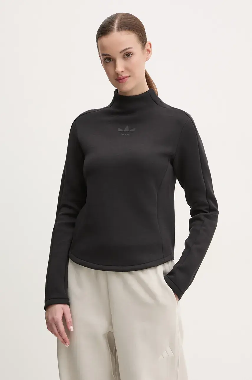 Mikina adidas Originals INTERLOCK LS dámska, čierna farba, jednofarebná, JJ0937