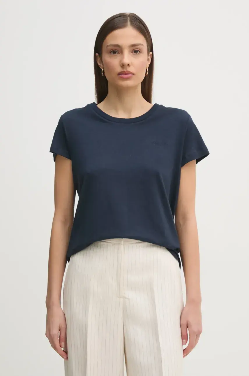 Ľanové tričko Pepe Jeans MEGAN dámske, tmavomodrá farba, PL506049