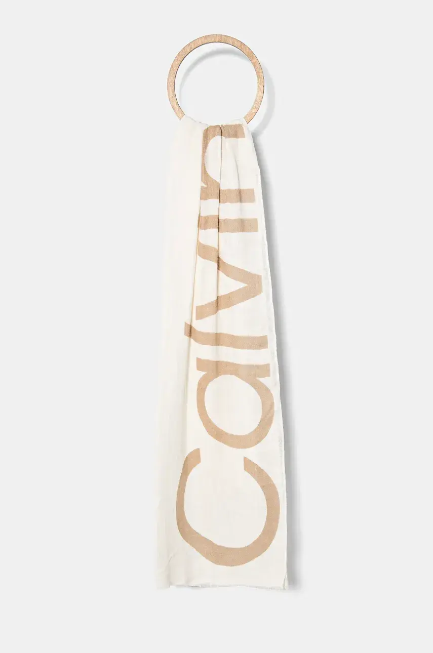 Šál Calvin Klein dámsky, béžová farba, vzorovaný, K60K612975