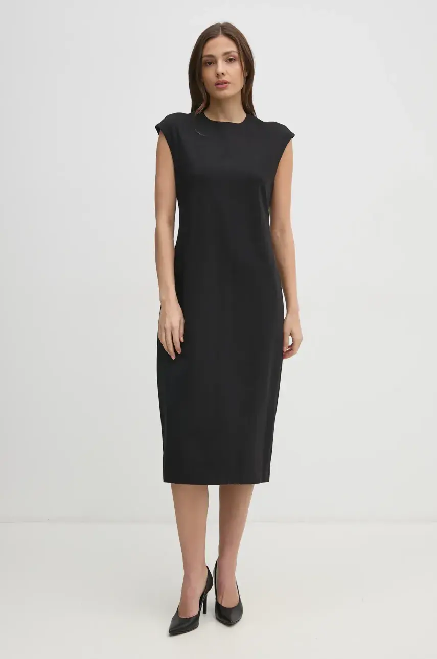 Šaty Calvin Klein čierna farba, mini, áčkový strih, LV044B012G